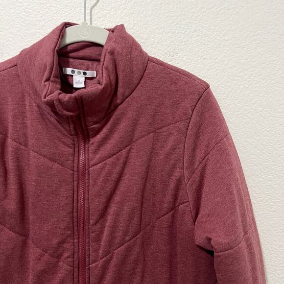 [Three Dots] Red Quilted Knit Fleece Mock Neck Full Zip Jacket Size Medium M - Picture 7 of 11